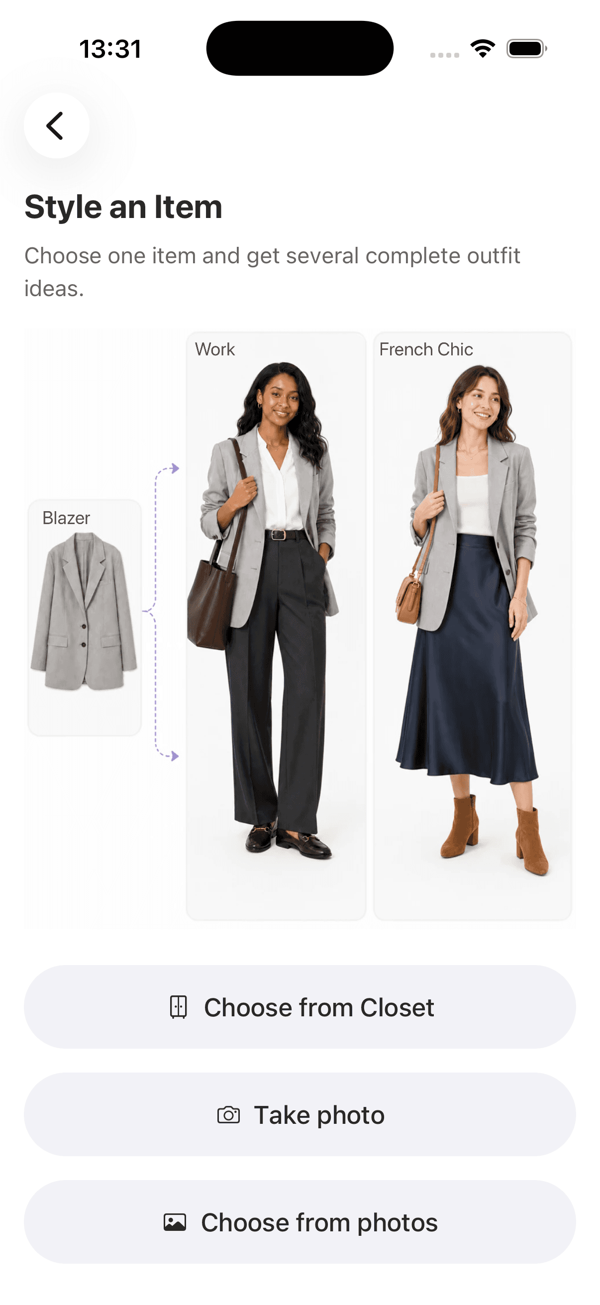 OutfitMuse Style an Item screen