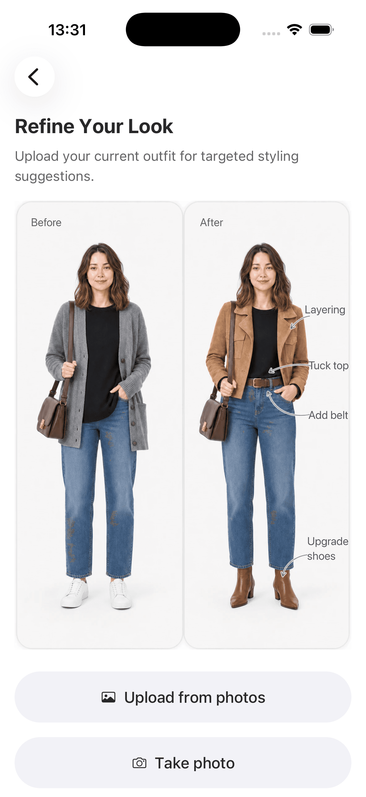 OutfitMuse Refine Your Look screen